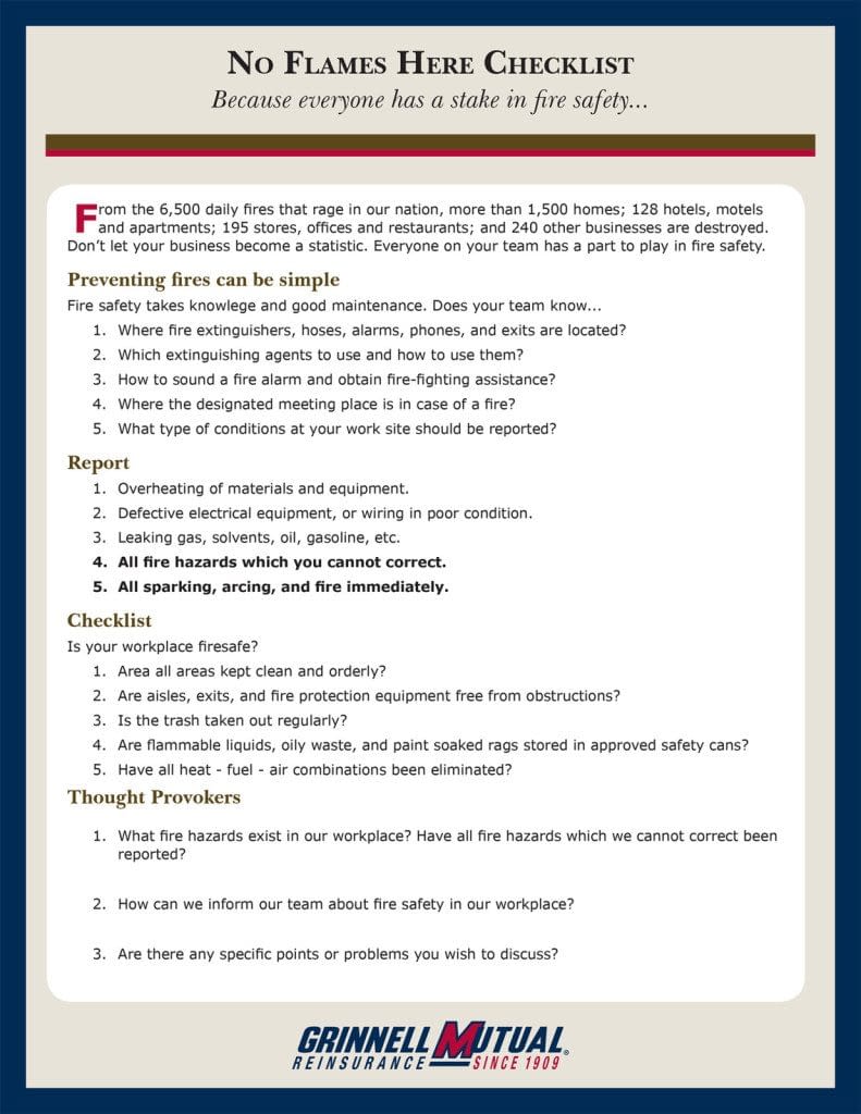 Fire Safety Check List for Businesses