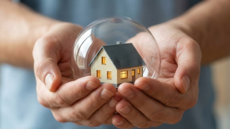 Home Insurance 91526 Home in glass ball held in a person's hands