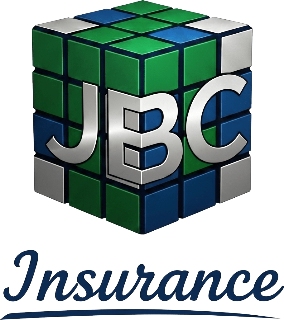 Logo for JBC Insurance featuring a Rubik's Cube.