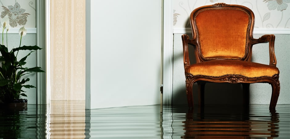 leather chair inside flooded house