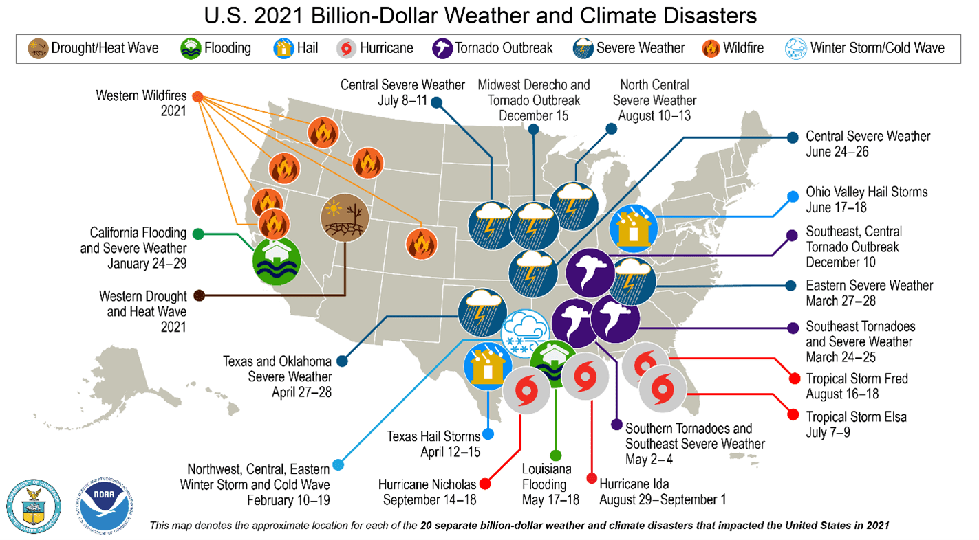 US 2021 Billion Dollar Weather Disasters
