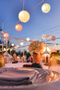 Close up of place setting for an outdoor wedding.